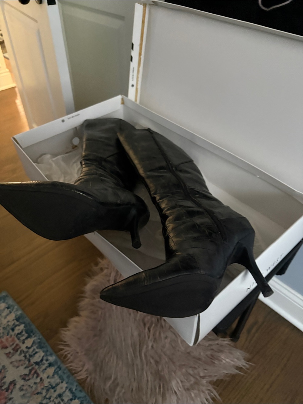 Nine West Black Croc-Embossed Pointed-Toe Knee Boots - Picture 5 of 6